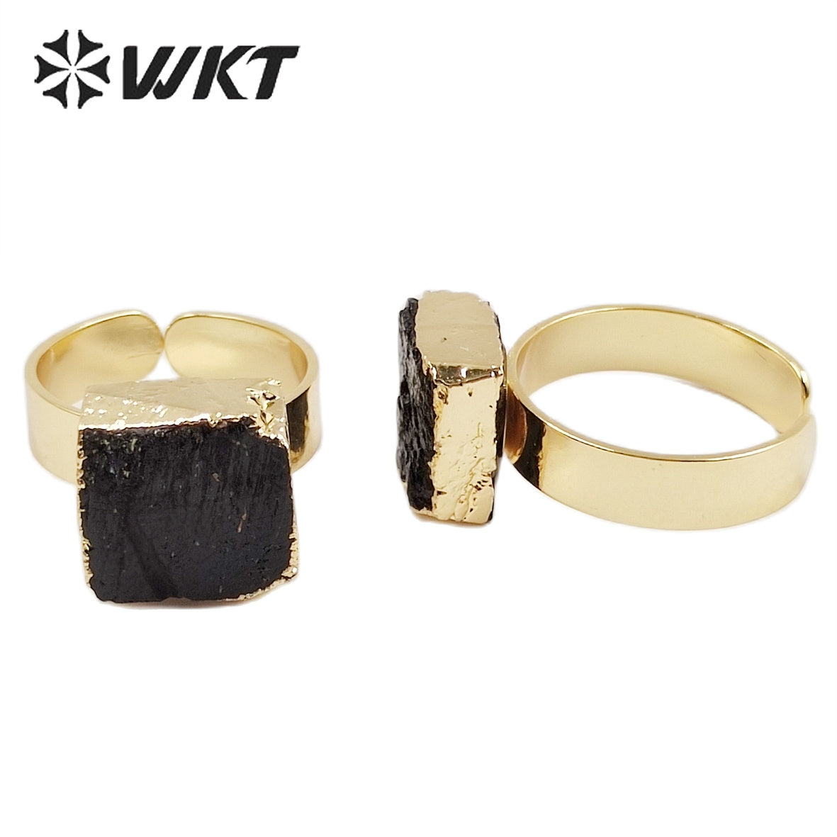 WT-R439 Amazing Fashion Black Tourmaline Energy Stone Ring Women Gold Electroplated Resist Tarnishable 12mm square Black Ring