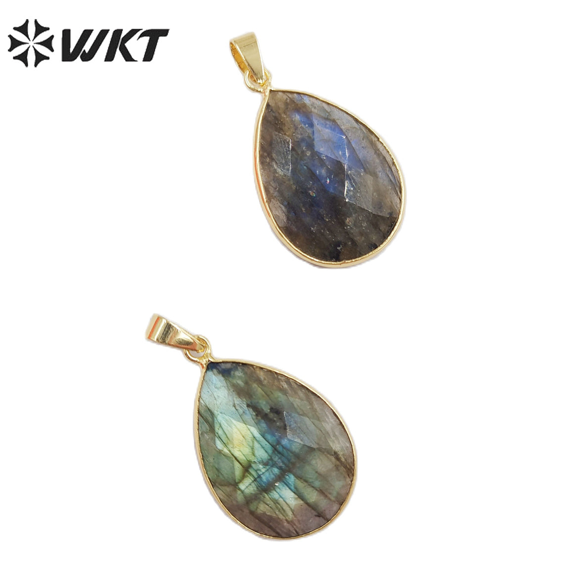 WT-P799 Faceted Teardrop Labradorite Pendant with Gold Electroplated Natual Colors Gold Pendant for Necklace Handmade Stone