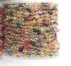 WT-RBC207 Wholesale Fashion Gold Electroplated Colorful Natural Gemstone Beads Chain Handmade Stone Made Rosary Beads Chain