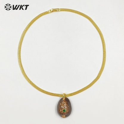 WT-JN386 Newest Minimalism Gold Electroplated Chain With Snow Mountain Cowrie Shell Pendant Necklace For Girl Summer Wearing