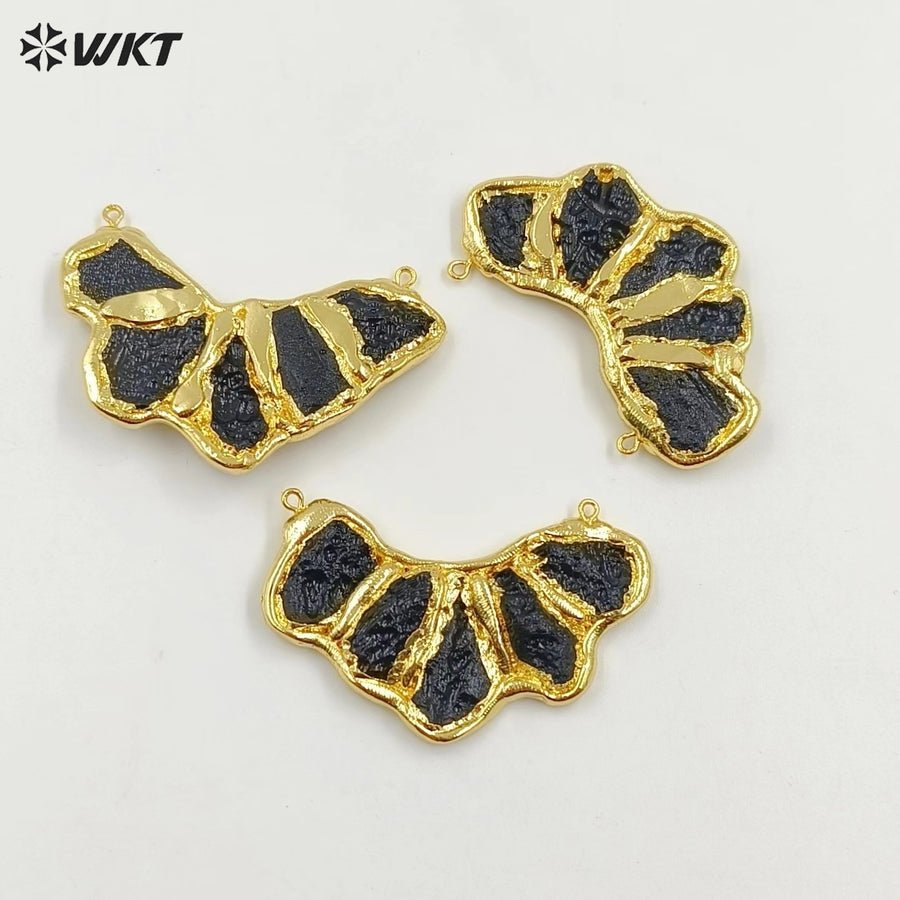 WT-P1987 WKT Exclusive New Design Natural Black Meteorite Stone Made 18K Gold Plated Women Gemstone Pendant for Birthday Gift