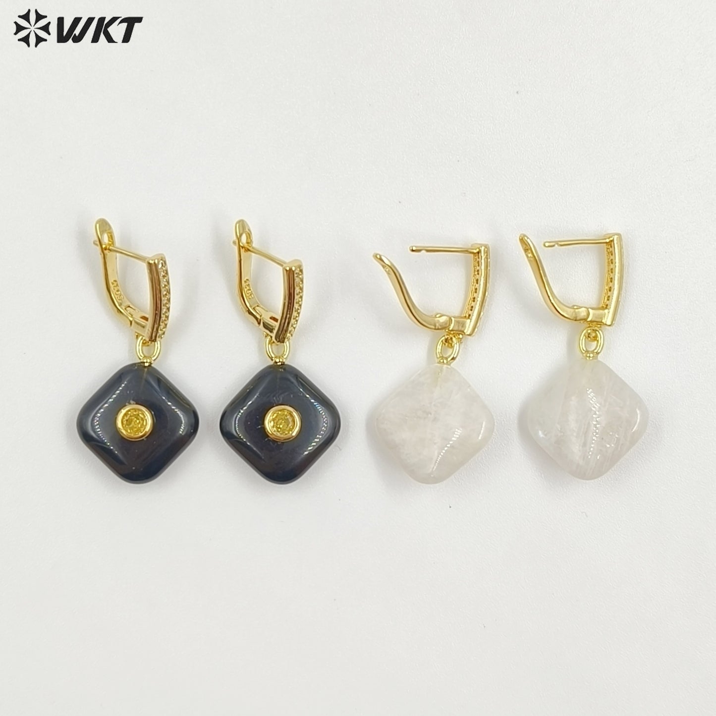 WT-E797 Wholesale Unique Design Gold Plated Black Obsidian Multi Gemstones With Zircon Geometric Women Earrings As Party Gift