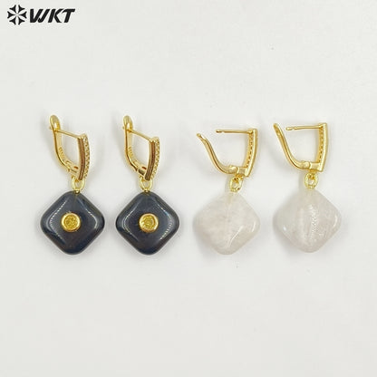 WT-E797 Wholesale Unique Design Gold Plated Black Obsidian Multi Gemstones With Zircon Geometric Women Earrings As Party Gift
