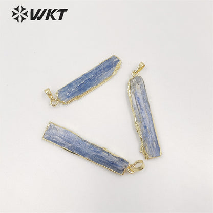 WT-P501 Wholesale Fashion Raw Stone Jewelry Gold Plated Raw Natural Stone Kyanite Pendant Gold Chain Pendant