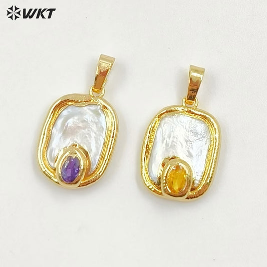 WT-JP156 Natural Pearl Pendant With Color Bead Gold Plated Trim Six Styles Can Choose Fashion Charm Jewelry Pendant Necklace
