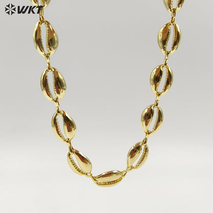 WT-JFN58 Wholesale Vintage Trendy Metal Yellow Brass Gold Plated Shell Shape Women Necklaces For Vacation Wearing Jewelry