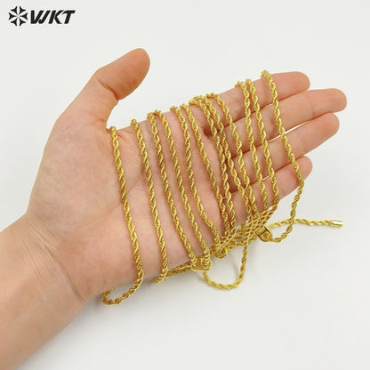 WT-JFN49 Wholesale Fashion Gold Plated Yellow Brass With Unique Clasp Spiral Weaving 35 Inches Necklace For Ladies Daily Wearing