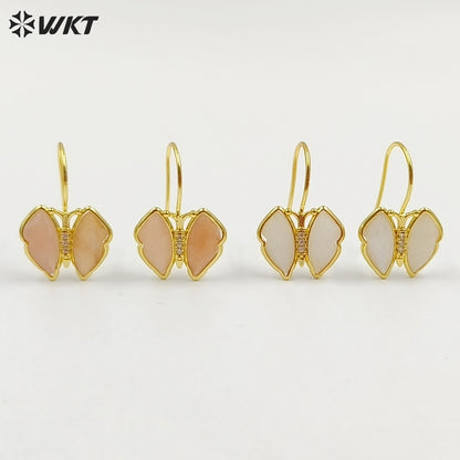 WT-E825 Exquisite Fashion Gold Plated Natural Gemstones Butterfly Shape Little Earrings As Lady Lovely Elegant Jewelry