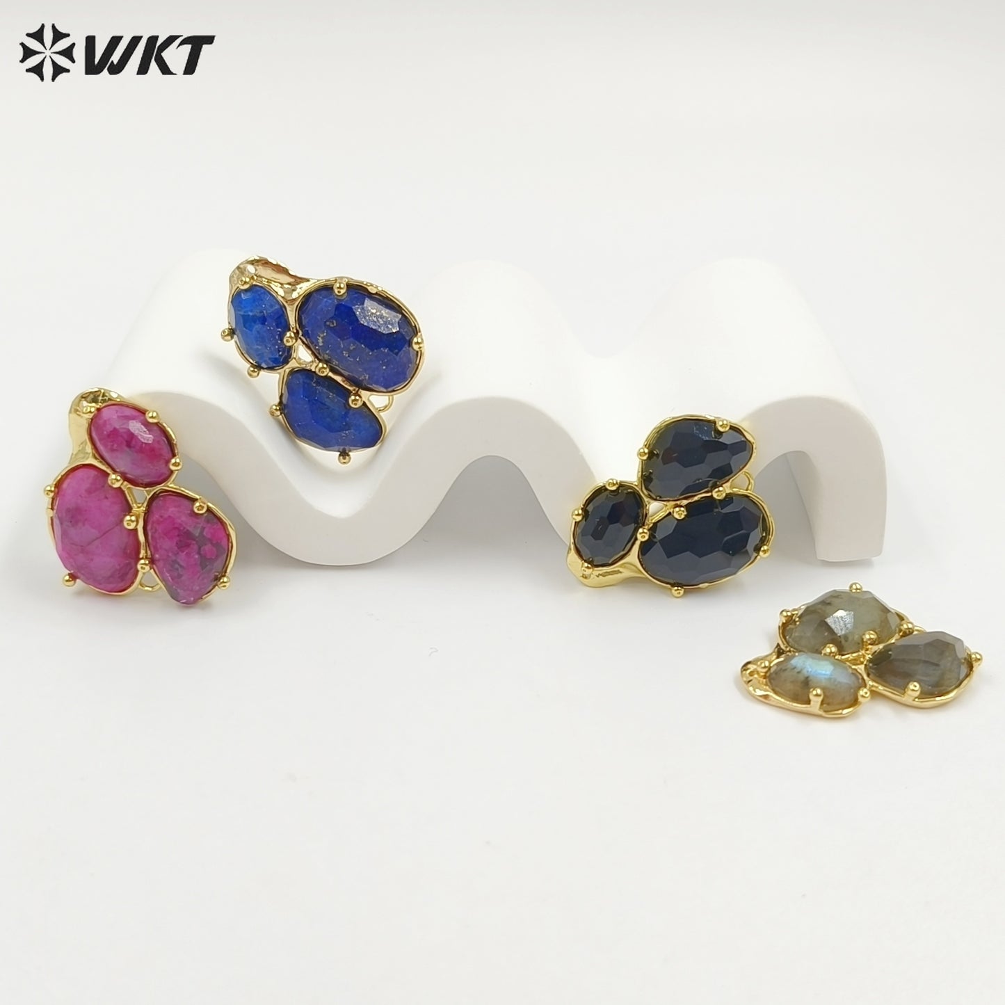 WT-P2130 Good Quality Exquisite 18K Gold Plated Three Natural Gemstones Pendants For Women Necklace Earrings DIY Making