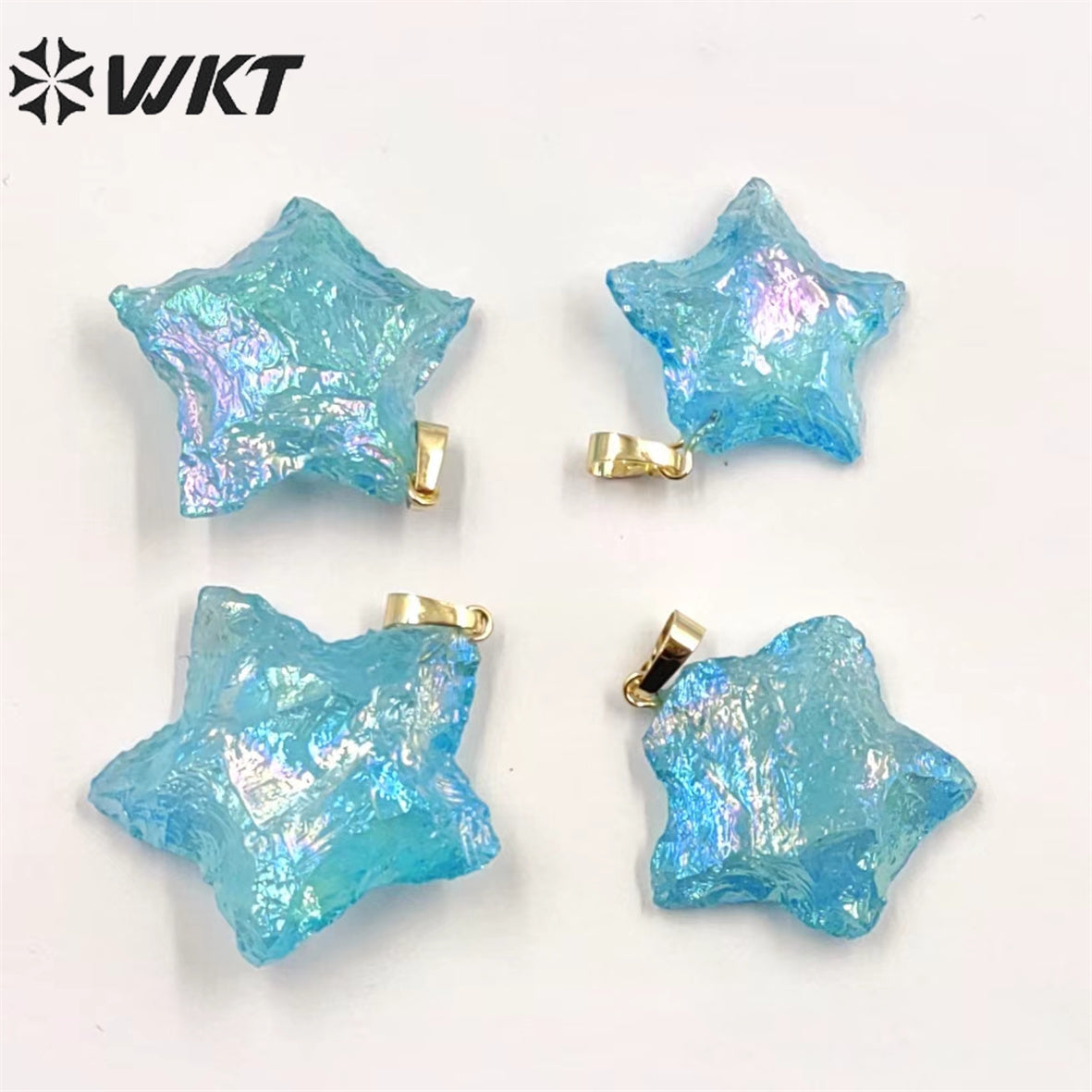 WT-P1885 Amazing Natural Aqua Aura Crystal Quartz Pendant Single Loop Raw Stone Quartz Star Pendant for Necklace Design