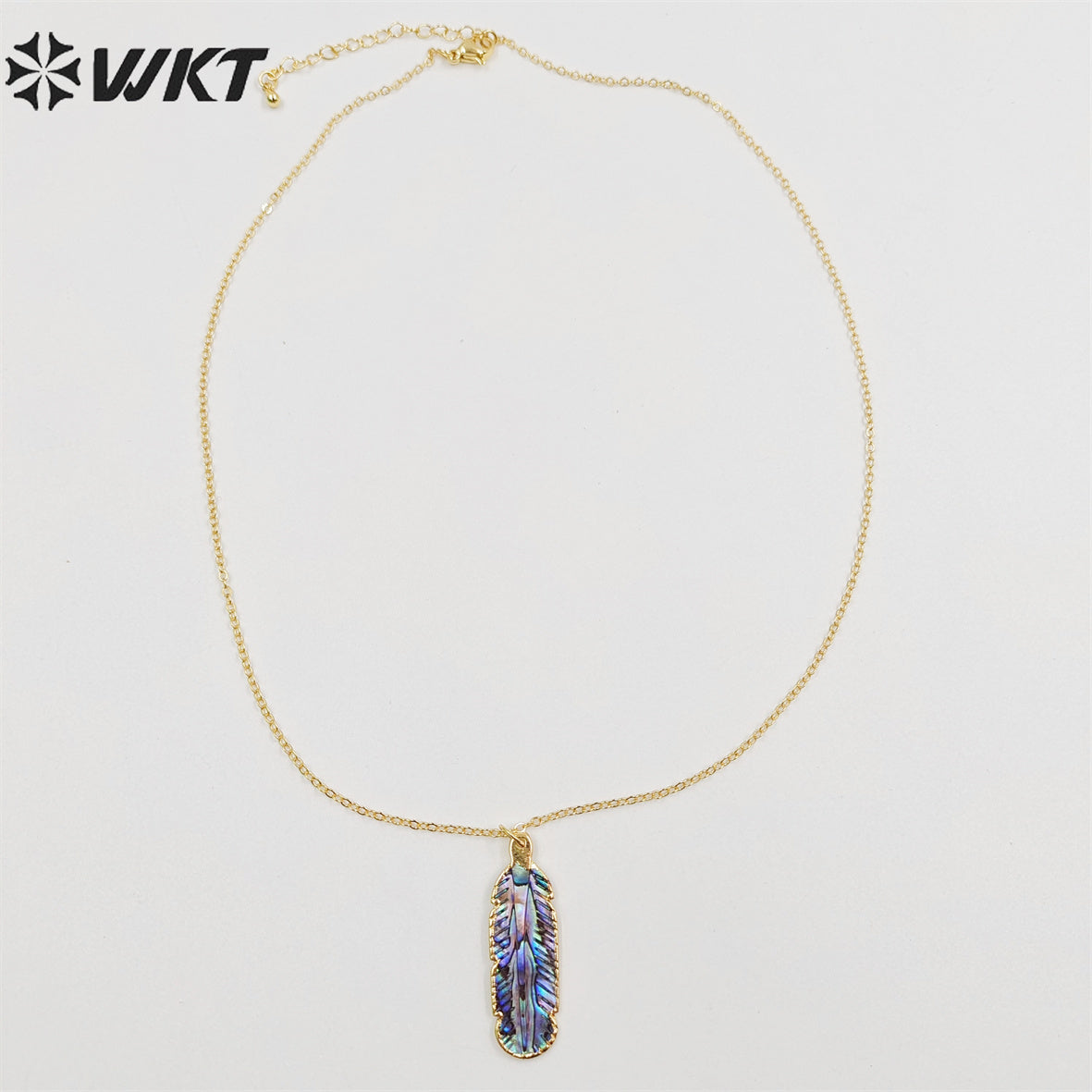 WT-N1034 WKT Necklace Fashion 18k Real Gold Plated Jewelry Popular Feather Shape Abalone Shell Necklace Pauwa Necklace