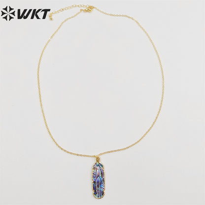 WT-N1034 WKT Necklace Fashion 18k Real Gold Plated Jewelry Popular Feather Shape Abalone Shell Necklace Pauwa Necklace