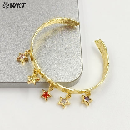 MPB134 Luxury Elegant 18K Gold Plated Natural Pearl And Colorful Zircon Fringed Adjustable Bangles For Lady Fashion Matching