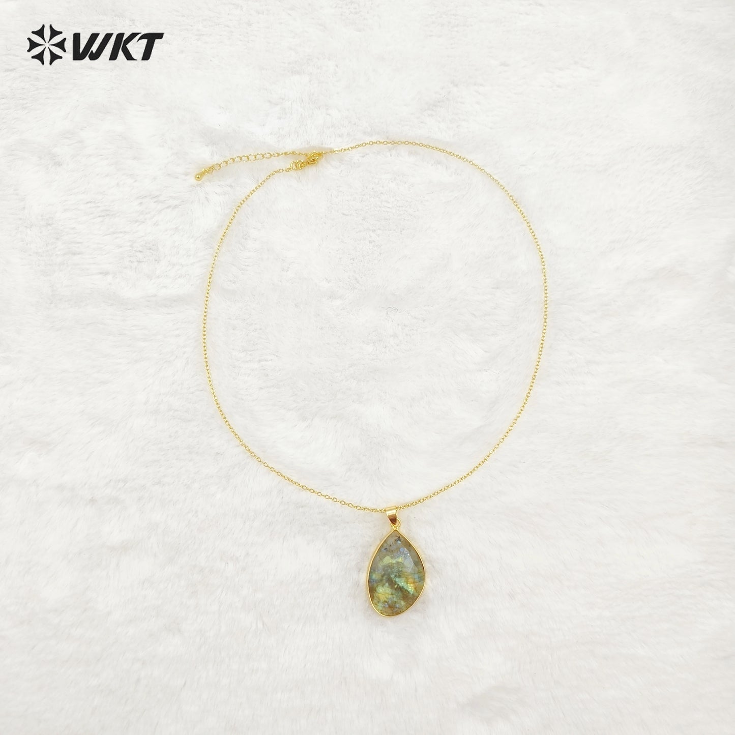 WT-N1453 Amazing Flashy Double Faceted Carving Natural Labradorite Stone Necklace With 18 Inch Chain Pendant Necklace