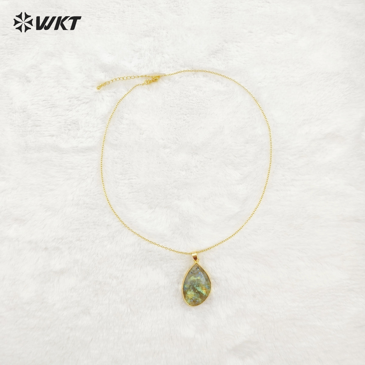 WT-N1453 Amazing Flashy Double Faceted Carving Natural Labradorite Stone Necklace With 18 Inch Chain Pendant Necklace