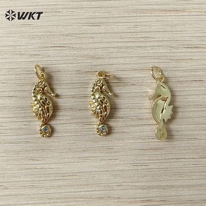 WT-MP324 Exquisite Gold Plated Yellow Brass And Zircon Ocean Series Seahorse Shape Metal Lovely Pendants As Handmade Findings