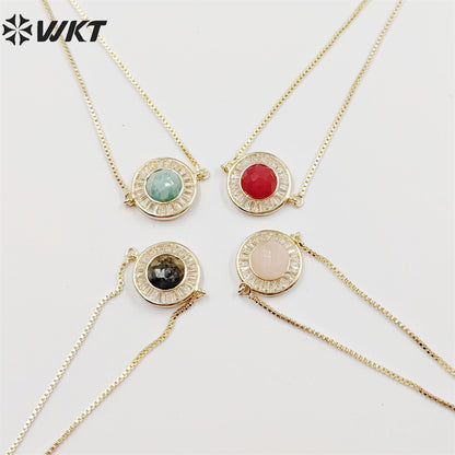 WT-B624 WKT Elegant Charming Round Micropaved Cubic Zircon Gold Bezel Stone Bracelet Adjustable Gold Double Connector Bracelet