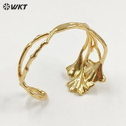 WT-JF383 Wonderful Design 18K Gold Plated Yellow Brass Leaf Shape Metal Cuff Bangle For Women Elegant Summer Decorative Jewelry