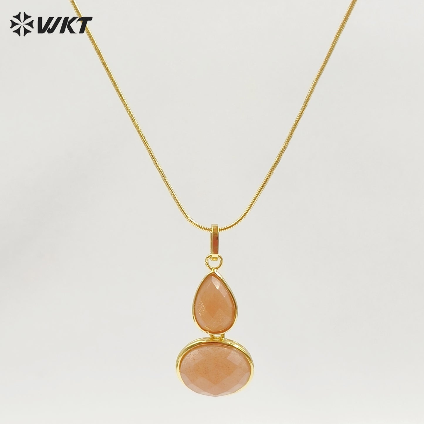 WT-N1537 Trendy Minimalism Gold Plated Thin Chain With Natural Gemstone Gourd Shape Pendant Necklace For Women Daily Wearing