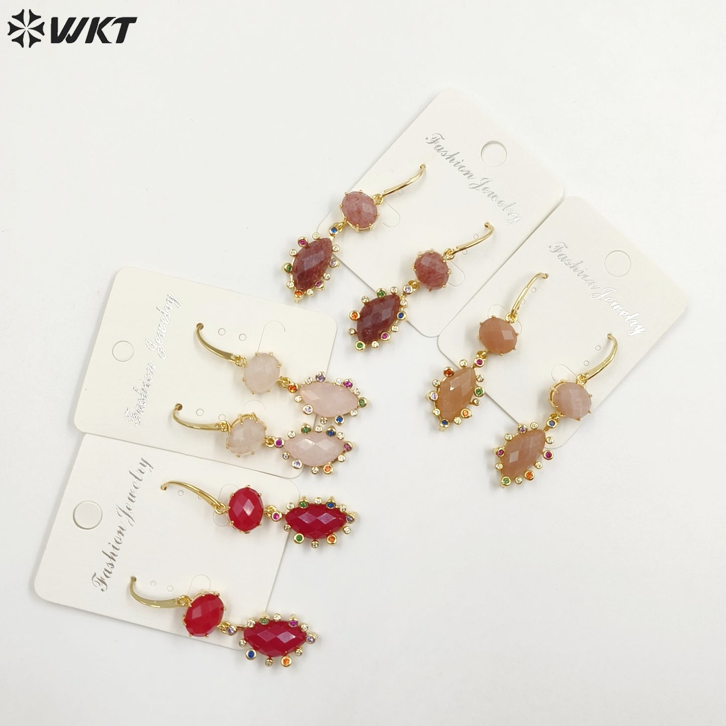 WT-E735 Amazing Colorful Gemstone Wire Wrapped Long Charming in Drop Earrings Women Pendant Earrings