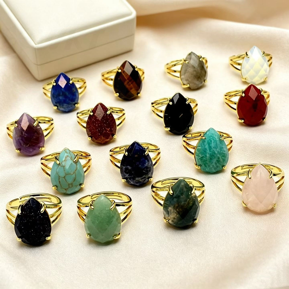 WT-R615 Wholesale Gold Electroplated Various Natural Gemstones Faceted Waterdrop Shape Rings For Women Popular Jewelry Gift