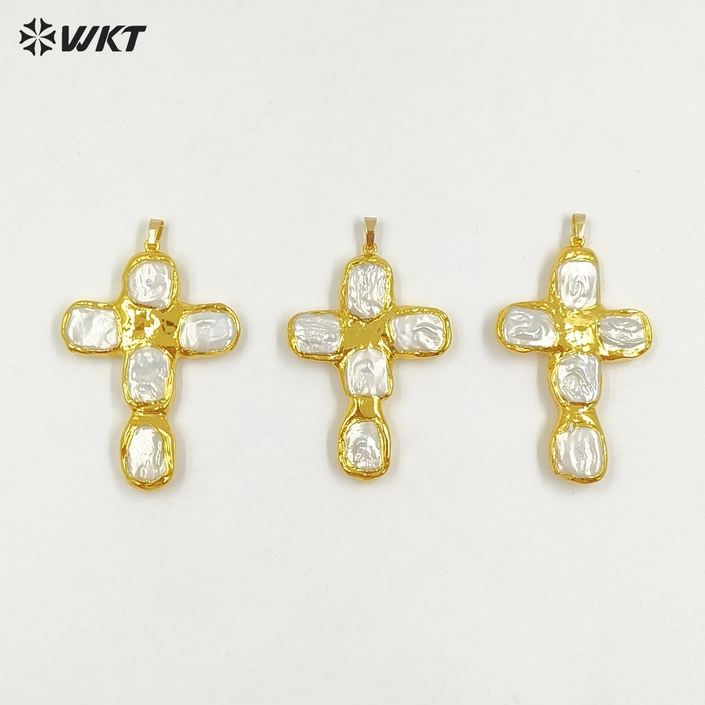 WT-JP420 New Sales Square Natural Freshwater Pearls Back Full Gold Plated Cross Shape Pendant For Jewelry DIY Accessories
