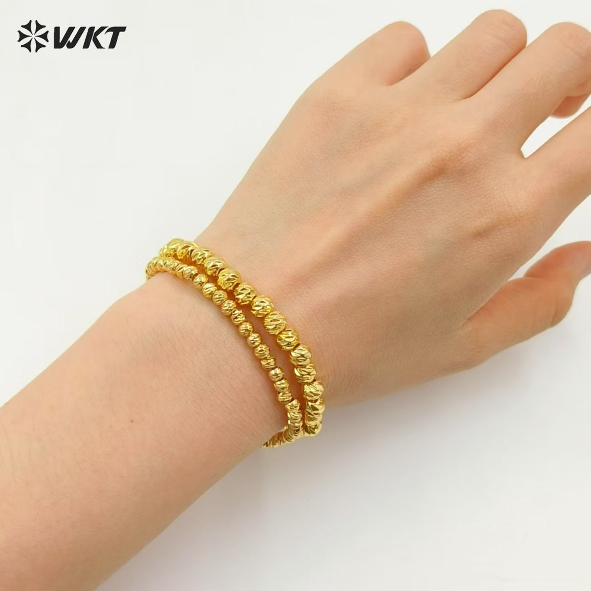WT-JF340 Wholesale New Fashion 18K Gold Faceted Shinny Round Brass Beads Women Bracelets With Closure Lobster
