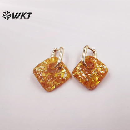 WT-MPE073 European and American Earrings Cute Small Shell Enamel Earrings Colorful square Pendant 18k Gold-plated Earrings