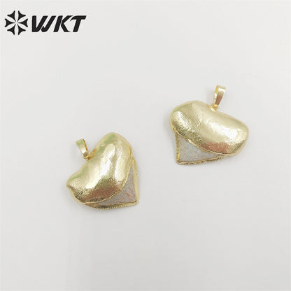 WT-P1854 Amazing Gold Plated Natural Shark Teeth Pendants Unique Fashion Tooth Necklace Pendant Jewelry Friend Gift Specimen