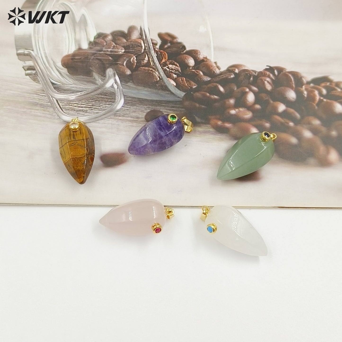 WT-P2048 Exquisite Unique Design Natural Gemstones Setting In Zircon Waterdrop Shape Pendants As Female Necklace DIY Accessory