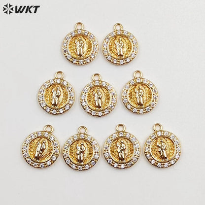 WT-MP267 Newest Vintage Style Cubic Zircon Stone for Bracelet Design Women Gold Bezel Round Pendant