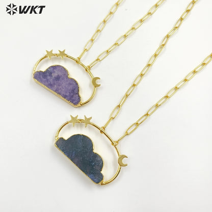WT-N1447 WKT Exclusive Design Fashion 18K Real Gold Plated Resist Tarnishable Natural Stone Clouds Pendant Necklace Lovely Made