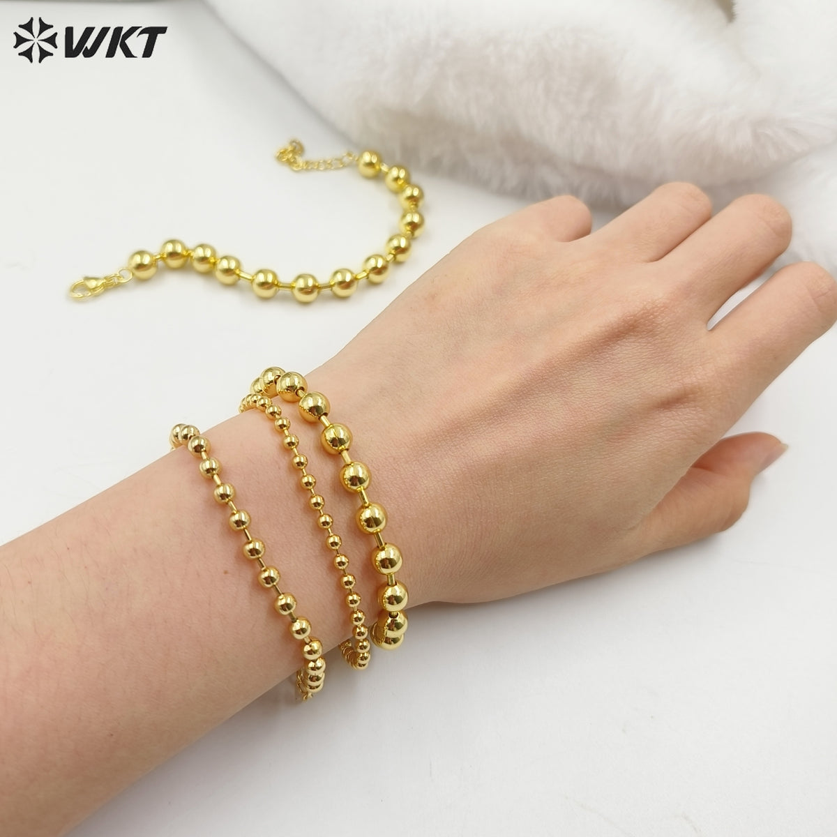 WT-JF343 Newest Fashion 18K Real Gold Plated Round Brass Beads Made Women Bracelets Unique Lady Daily Wear Jewelry