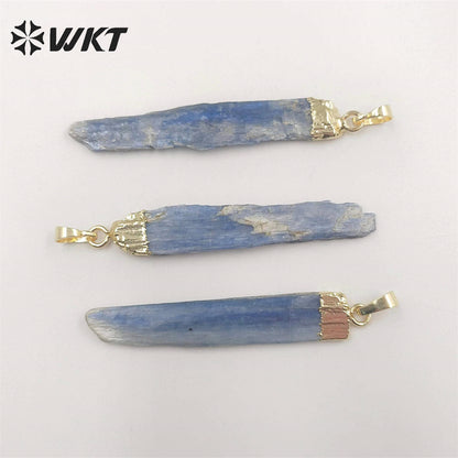 WT-P500 Beautiful Natural Raw Blue Kyanite Pendants with Gold Electroplated on Top