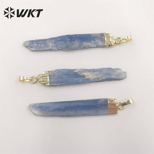 WT-P500 Beautiful Natural Raw Blue Kyanite Pendants with Gold Electroplated on Top