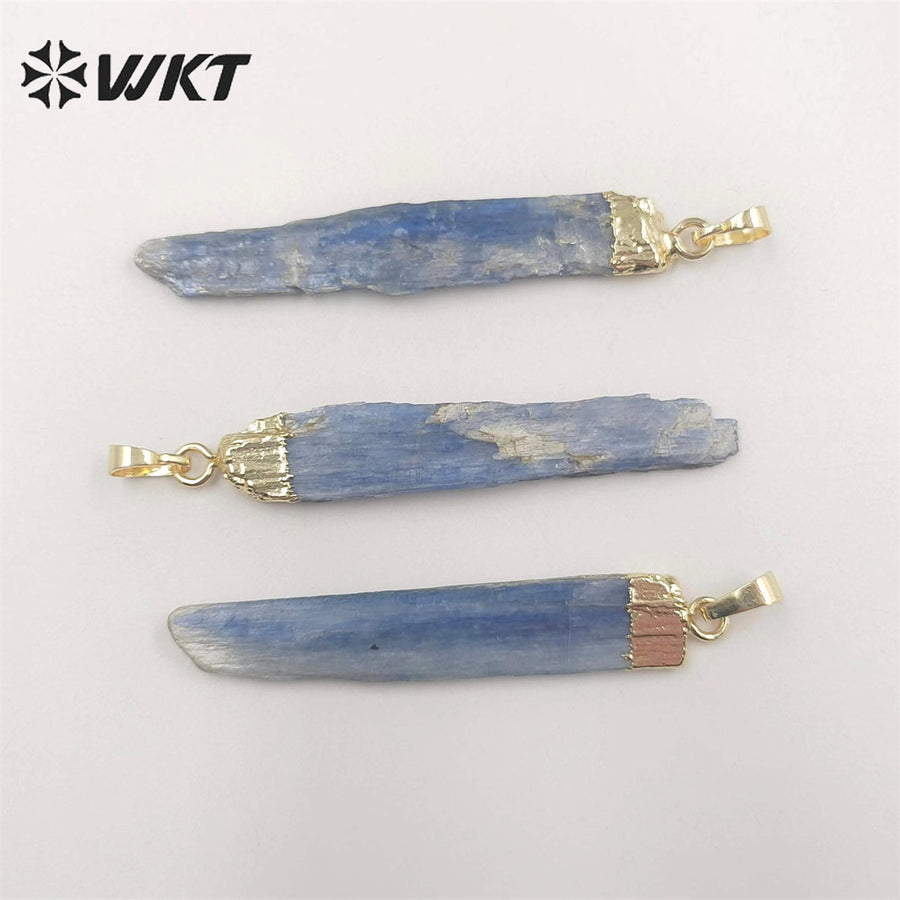 WT-P500 Beautiful Natural Raw Blue Kyanite Pendants with Gold Electroplated on Top
