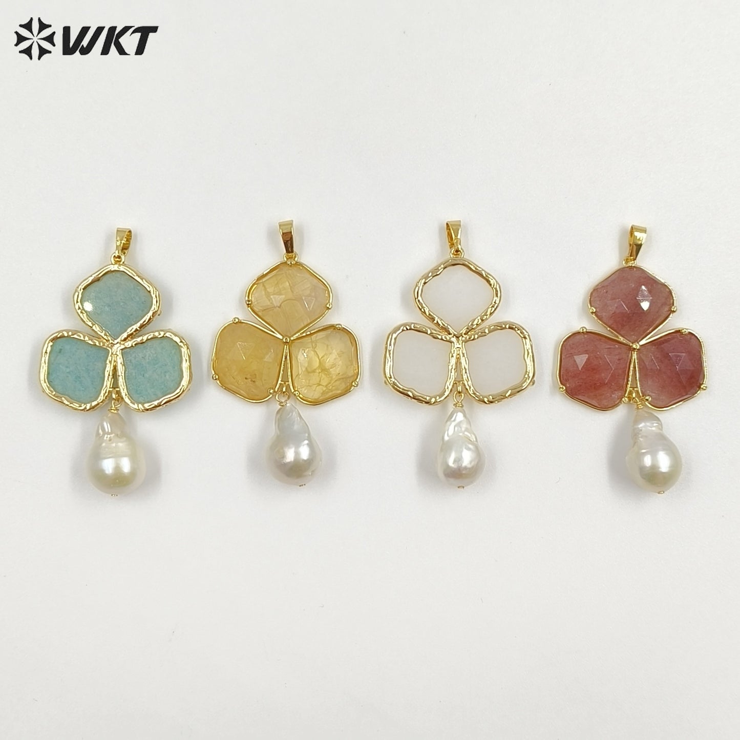 WT-JP506 Newest Wonderful 18K Gold Plated Three Natural Gemstones And Pearl Pendant For Female Earrings Jewelry Making