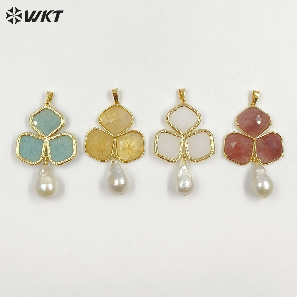 WT-JP506 Newest Wonderful 18K Gold Plated Three Natural Gemstones And Pearl Pendant For Female Earrings Jewelry Making
