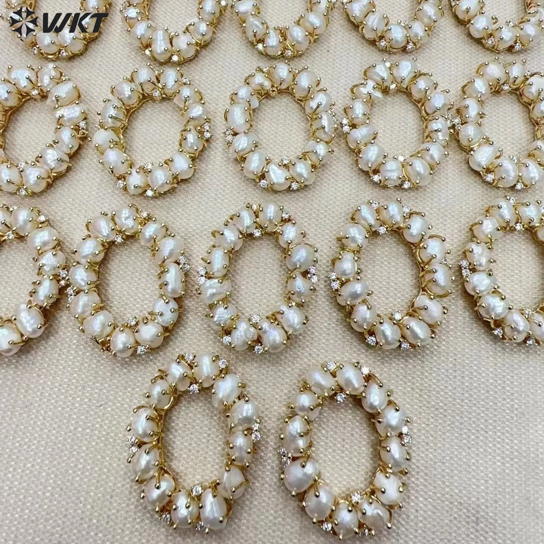 WT-JP365 Wholesale New Design Fashion 18K Real Gold Plated Micro Pave Cubic Zircon Frewhater Rice Pearl Pendants