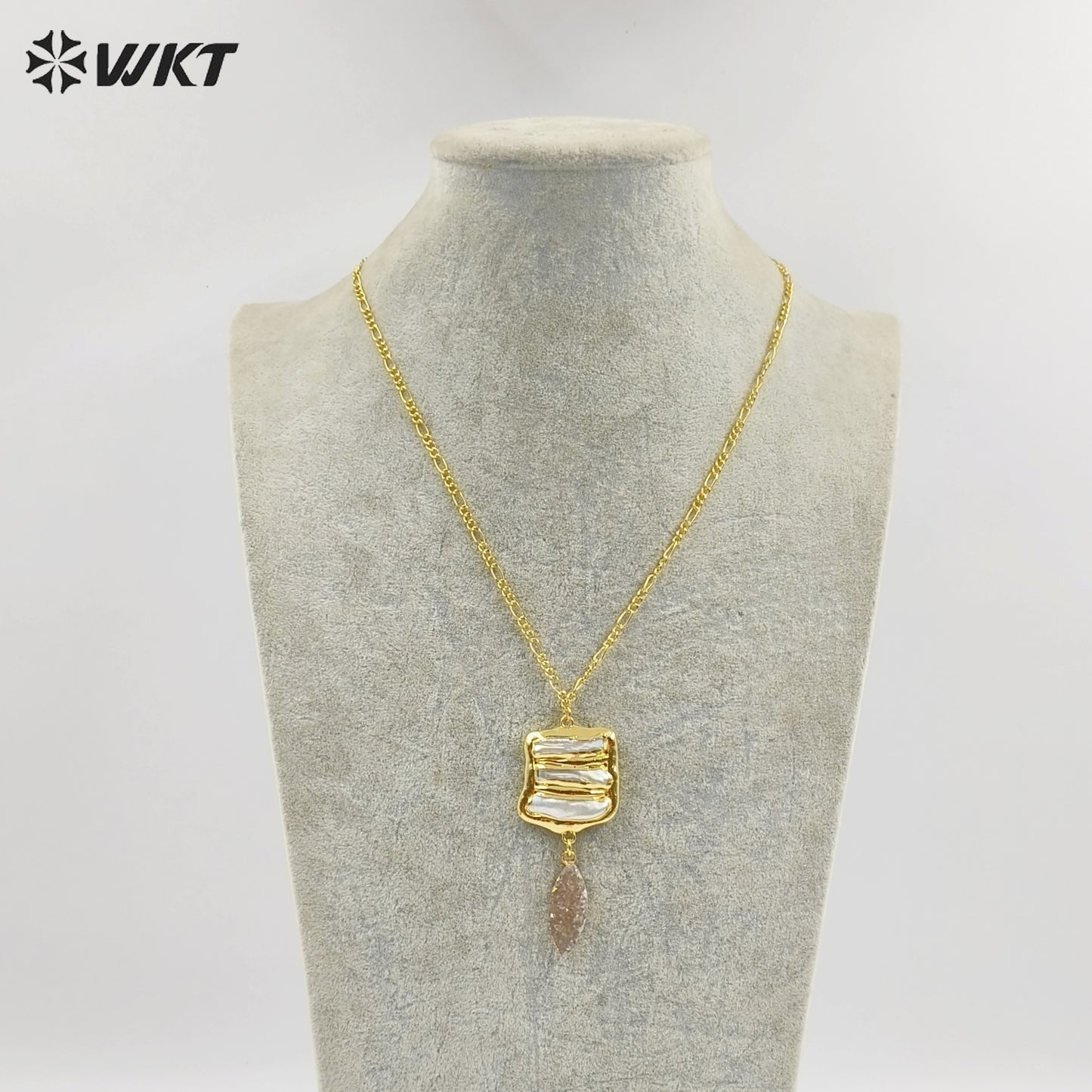 WT-JN397 Newest Elegant Style Natural Pearl And Gemstones Splicing Long Women Gold Necklaces For Party Matching Accessories