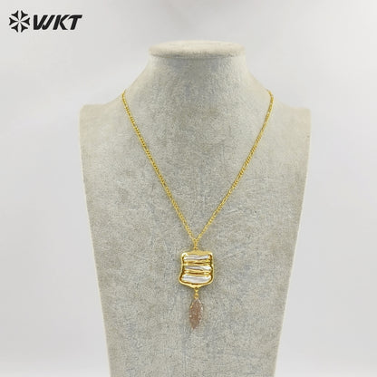 WT-JN397 Newest Elegant Style Natural Pearl And Gemstones Splicing Long Women Gold Necklaces For Party Matching Accessories