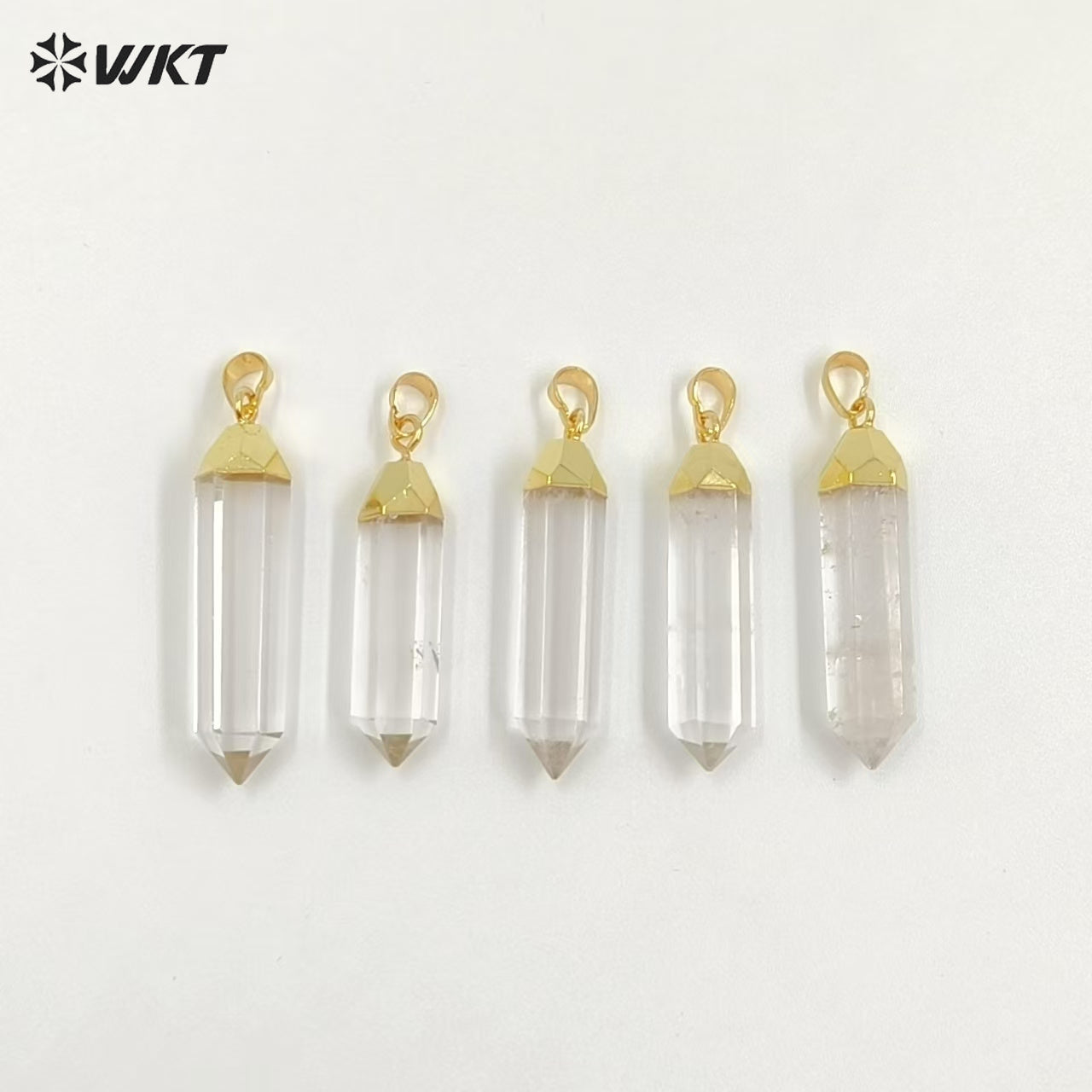 WT-P1029 Unique Clear Crystal Point Pendant for Necklace Making ,Wholesale 24k Real Gold Plated Quart Point Pendant