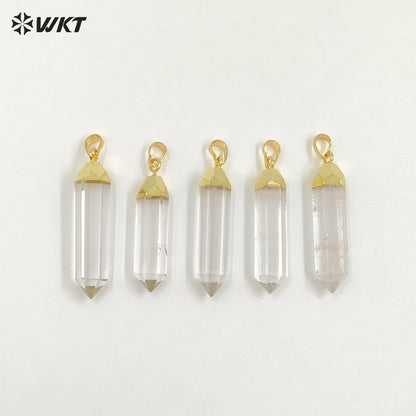 WT-P1029 Unique Clear Crystal Point Pendant for Necklace Making ,Wholesale 24k Real Gold Plated Quart Point Pendant