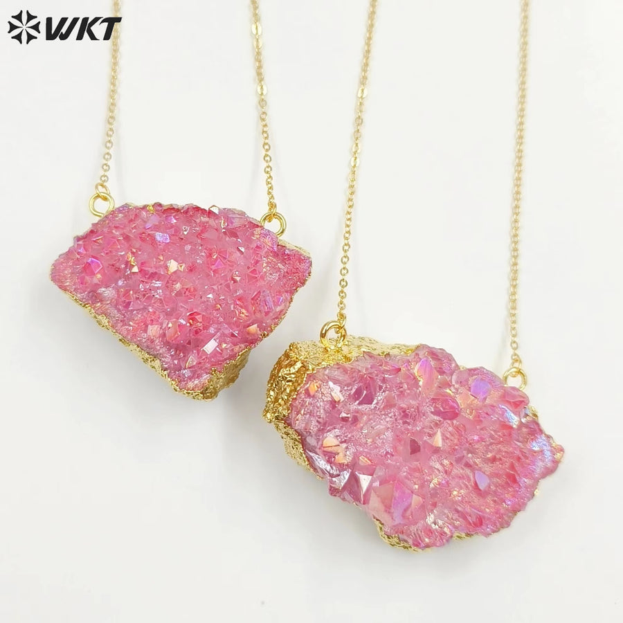 WT-N1440 WKT Best 2023 Newest Natural Aura Cluster Quartz Pendant Necklace Women Simple Hoop Aura Necklace