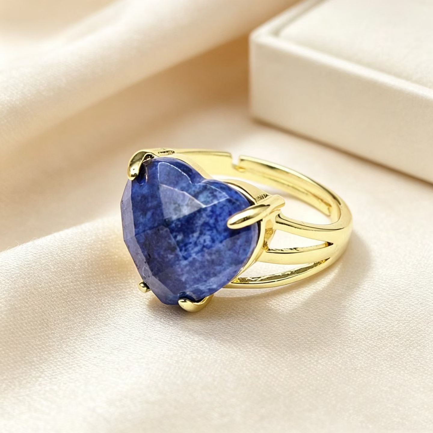 WT-R616 Trendy Romantic 18K Gold Plated Colorful Natural Gemstones Faceted Heart Shape Rings As Lady Anniversary Jewelry Present