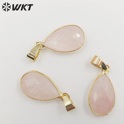 WT-P1891 Wholesale Fashion Gold Plated Bezel Setting Tiny Waterdrop Stone Pendant Amazonite Tiny Gemstone Drop Charms