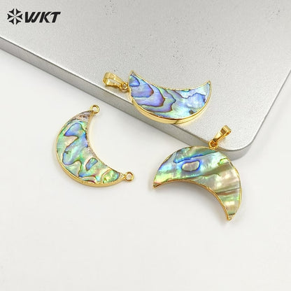 WT-JP304 European and American Style 18k Golg Plated Abalone Crescent Pendant for Bracelet Necklace Natural Shell Pendant