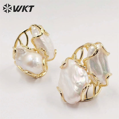 WT-MPR052 Wholesale Newest Gorgeous Women White Pearl Ring Natural Baroque Pearl Wedding Ring Lady Anneversary Ring