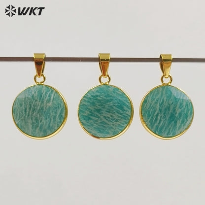 WT-P1525 Gold Plated Amazonite Round Pendant Wholesale Classic Women Charming Jewelry Natural Amazonite Pendant