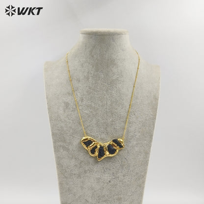 WT-N1476 New Design Popular Hand Made 18k Real Gold Plated Natural Black Meteorite Stone Pendant Necklace